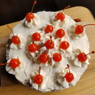 Simple birthday cake with cherries